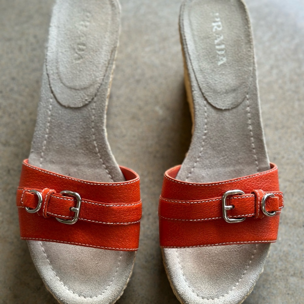 Gently worn Prada wedge sandals.